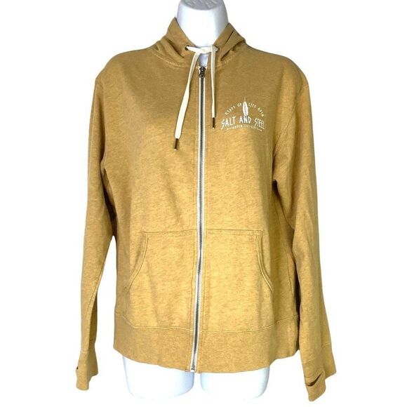 SALT AND STEEL SUPPLY Drawstring Hoodie Sweatshirt Full Zip Gold Beige - Picture 2 of 6